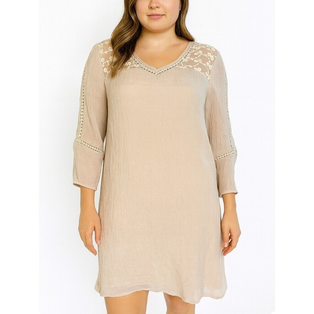 Indigo Rose beige tan tunic dress lightweight lace shoulder swimsuit cover up PL